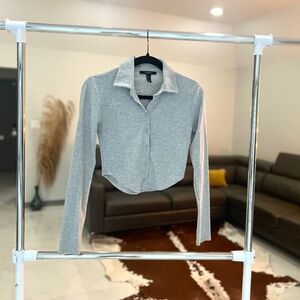 Forever 21 cotton long-sleeve collared crop top Sz S